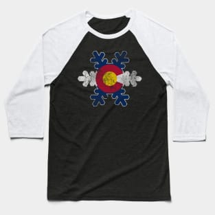 Colorado Flag Snowflake Winter Baseball T-Shirt